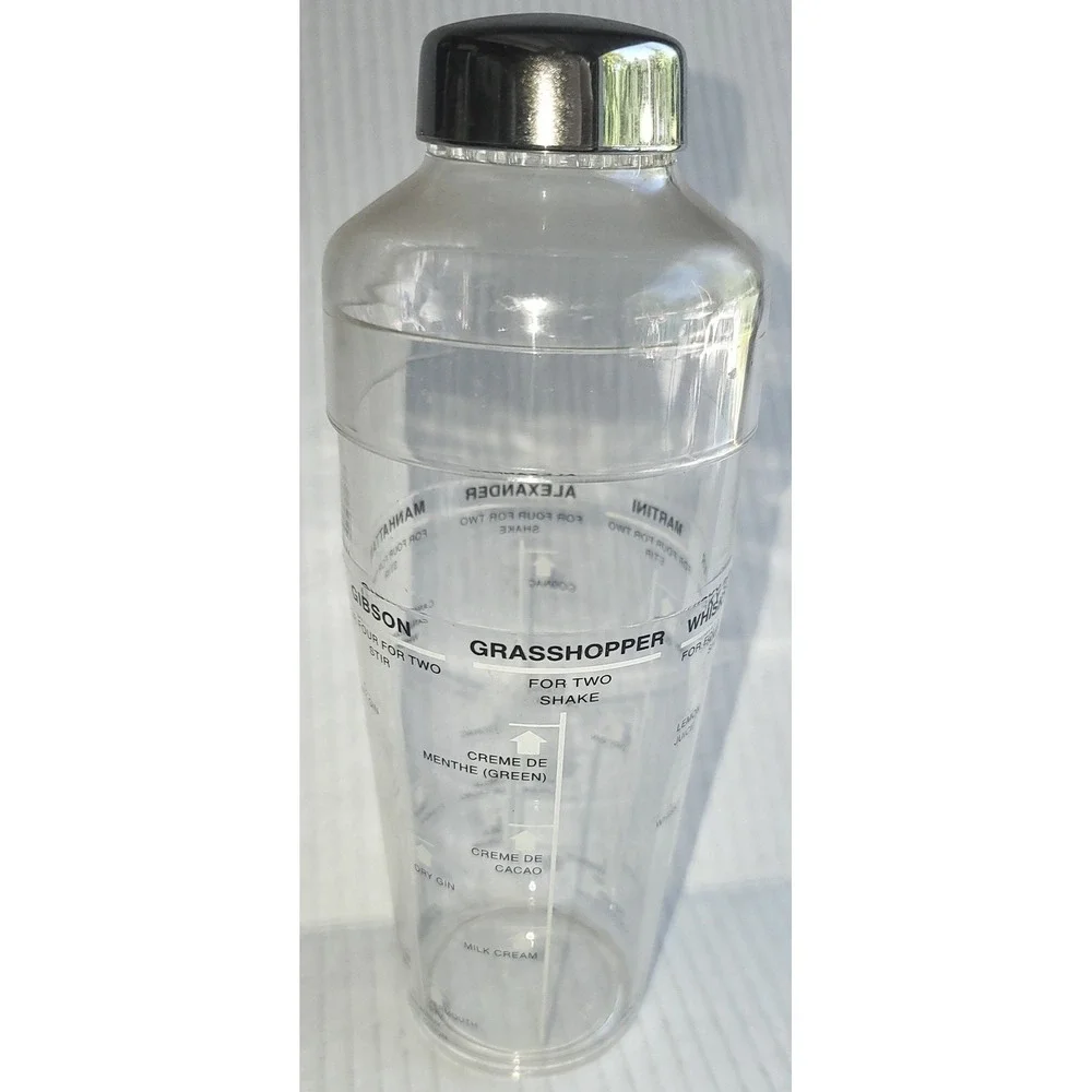 Clear Acrylic Cocktail Shaker with Printed Drink Recipes and Measurements 9.5